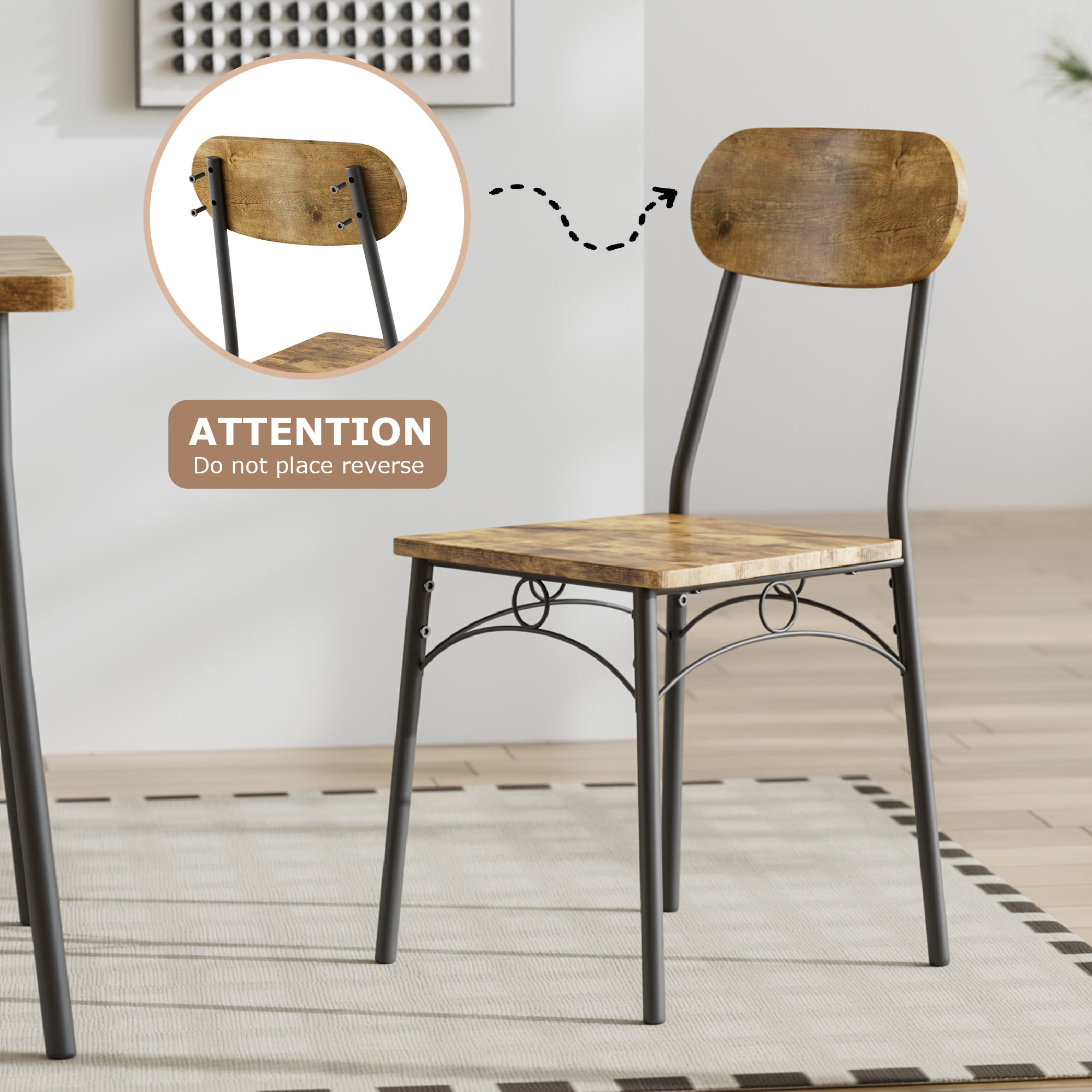 VECELO Farmhouse Style 5 Piece Dining Table Set Metal and Wood Rectangular Table with 4 Chairs - VECELO