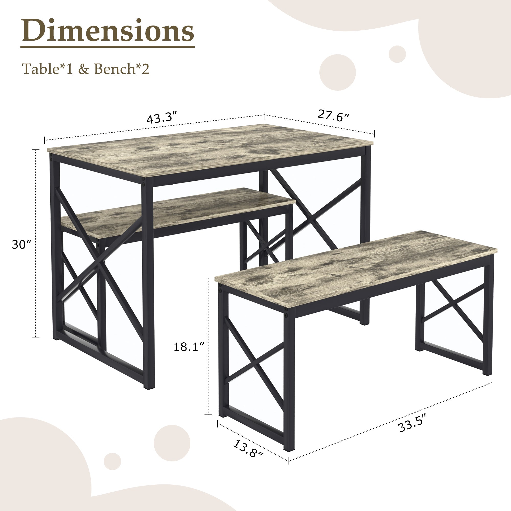 VECELO Kitchen Table with 2 Benches for 4 - VECELO
