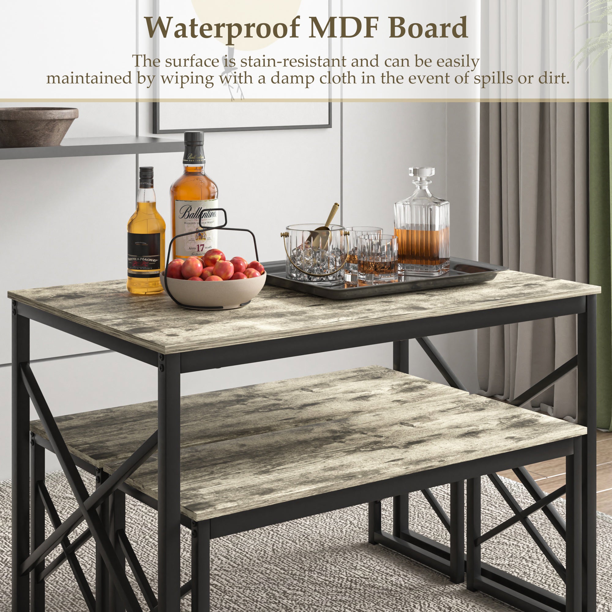 VECELO Kitchen Table with 2 Benches for 4 - VECELO