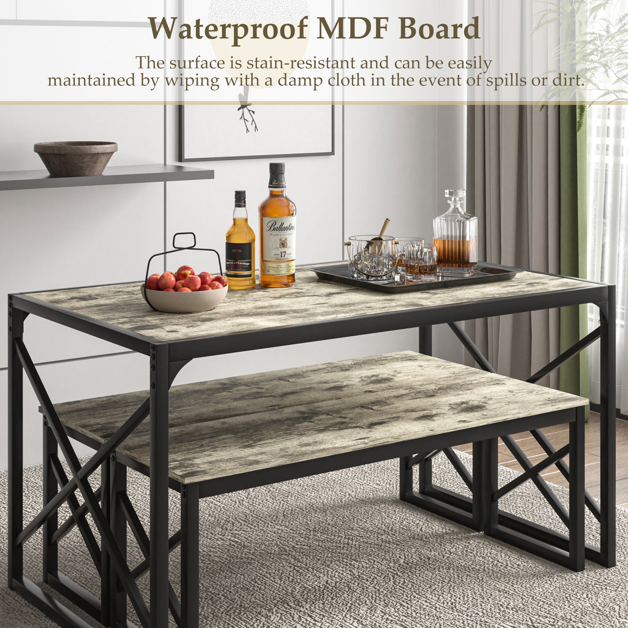 VECELO Kitchen Table with 2 Benches for 4 - VECELO