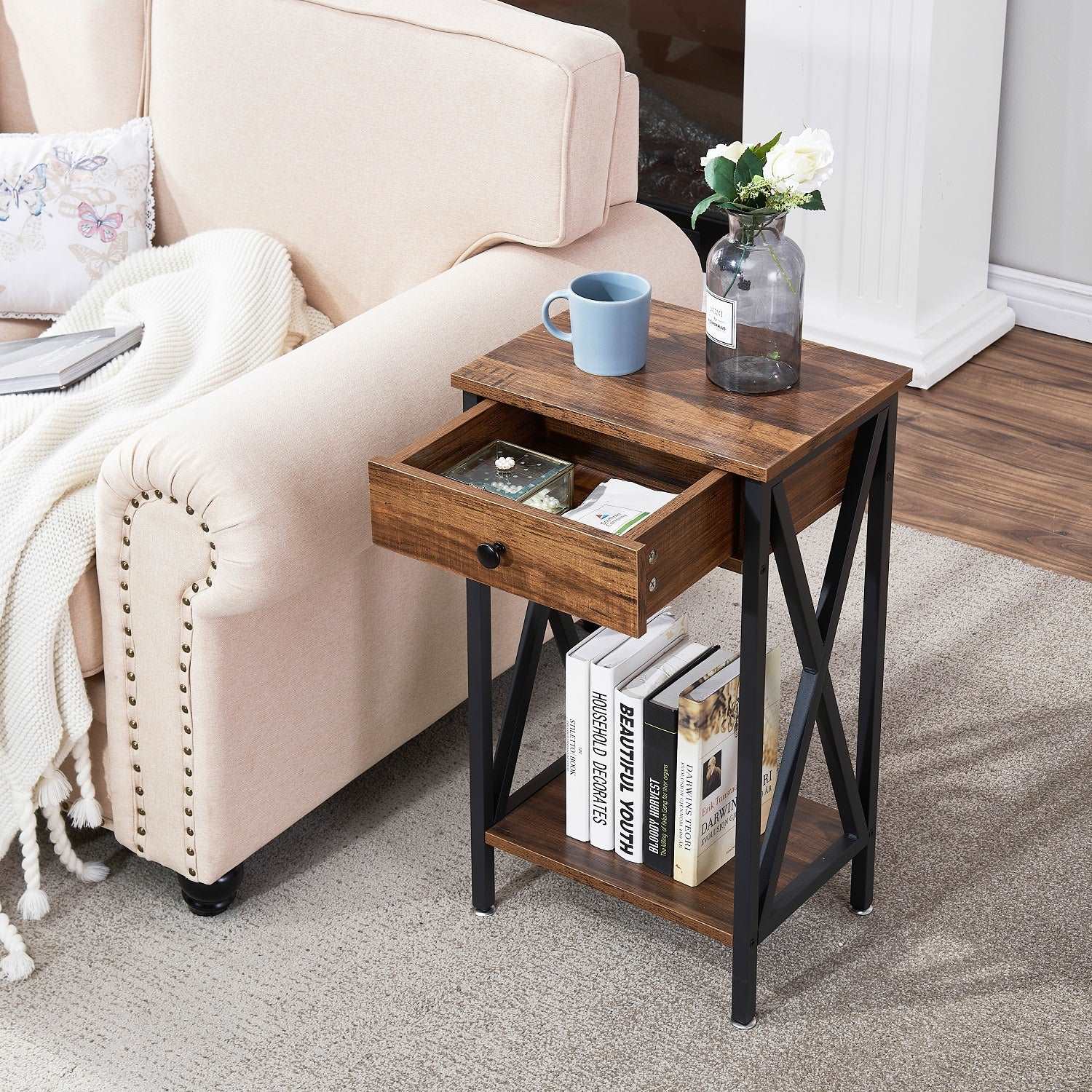 VECELO 27.6‘’ Tall Nightstand End Side Table, 1 pack/2 packs - VECELO