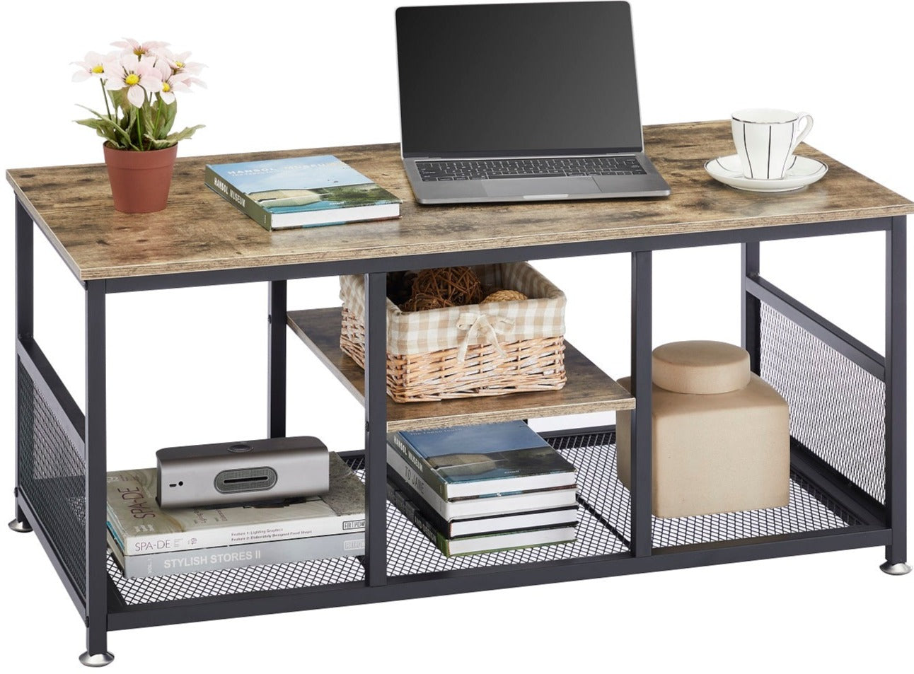 VECELO 39.4 Inch TV Stand/Coffee Table with Storage and Mesh Shelf for Living Room - VECELO