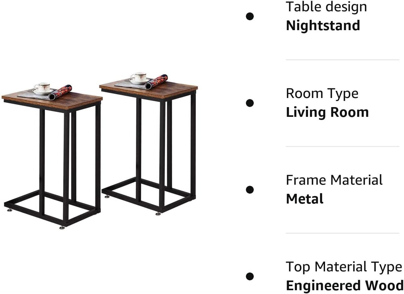 VECELO C Shaped End Side Table for Sofa Couch and Bed Snack TV Tray - VECELO