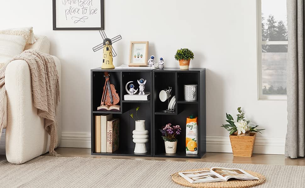 VECELO 3-Cube Wide Open Bookcase, Small Bookshelf 2-Tier Storage Organizer - VECELO