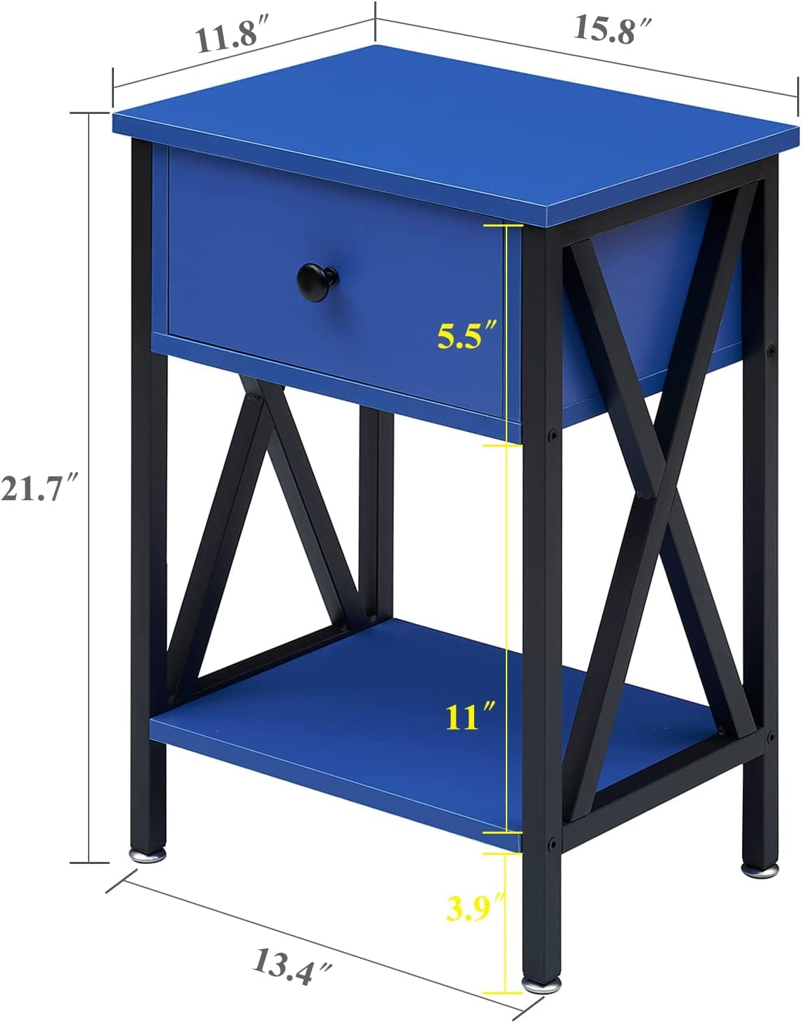 VECELO Night Stands Bedside End Table X-Design with Drawer&Storage Shelf for Living Room Bedroom, Nightstand with Drawer