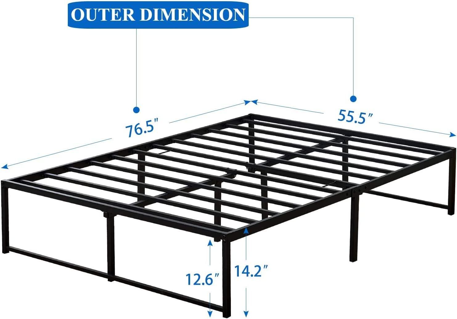 VECELO 14" Black Platform Bed Frame/Mattress Foundation/No Box Spring Needed/Steel Slat Support - VECELO