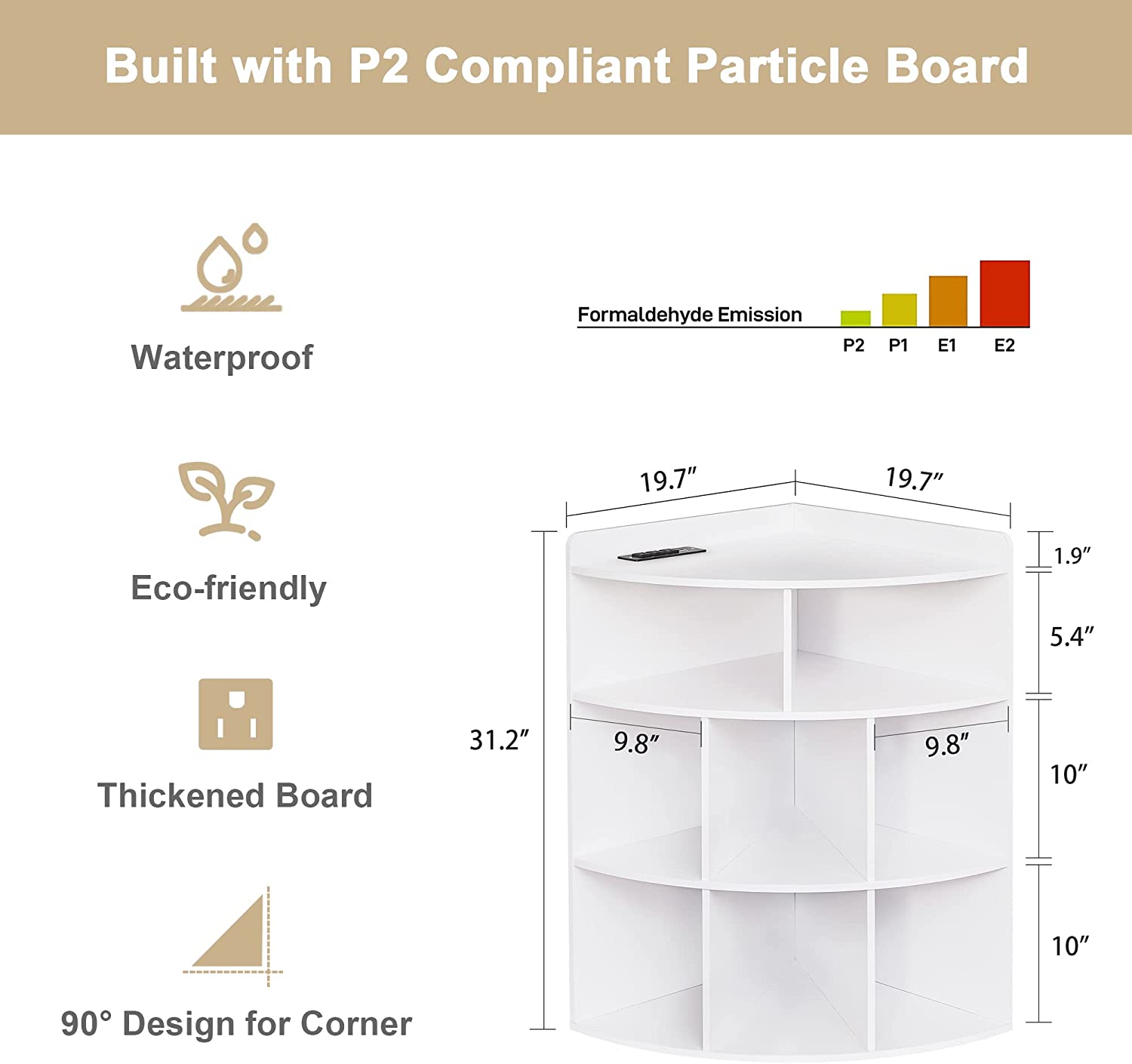 VECELO 3-Tier Corner Cabinet with 8 Cubbies, Wooden Cube Storage Organizer - VECELO