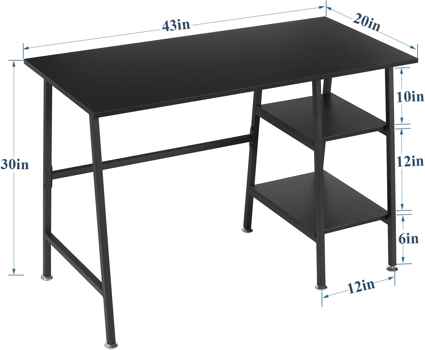 VECELO Computer Writing Desk with 2 Tier Storage Shelves, Modern Simple Student Study Table - VECELO