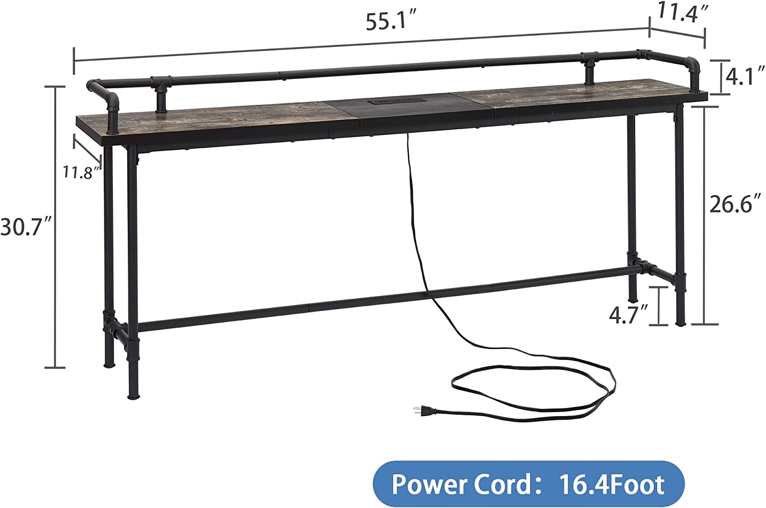 VECELO Extra Long Console/Sofa Table with Charging Station&Power Outle - VECELO