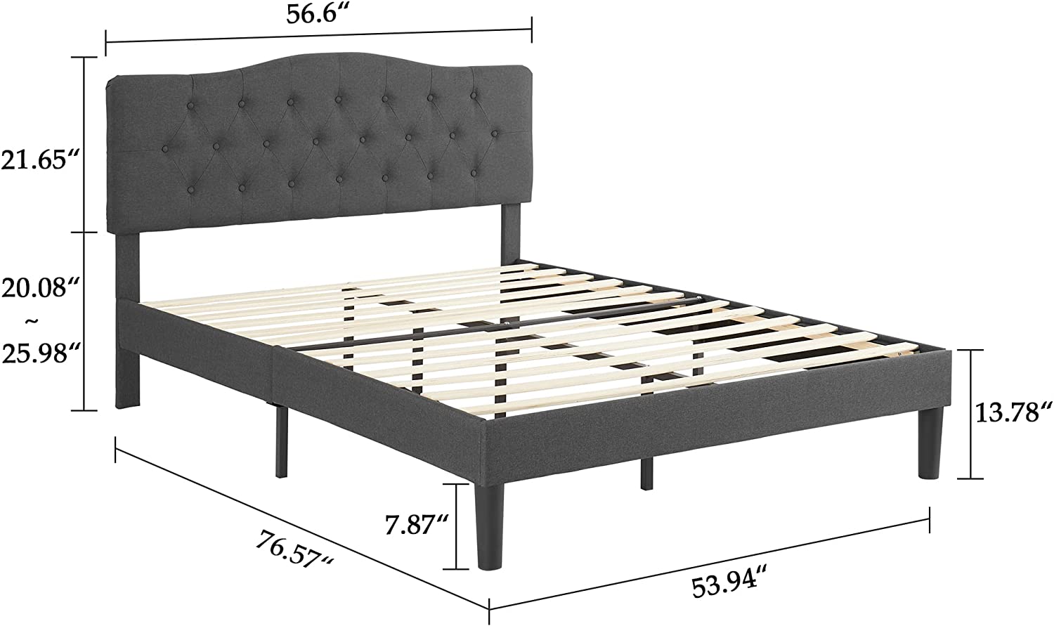 VECELO Classic Upholstered Platform Bed Frame with Diamond Stitched Cloth - VECELO