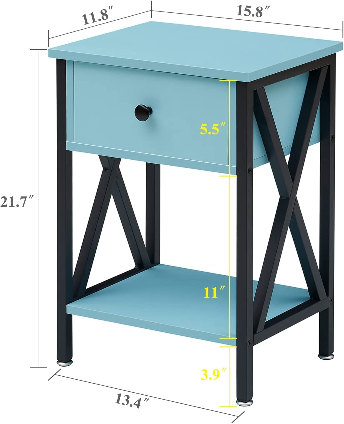 VECELO Night Stands Bedside End Table X-Design with Drawer&Storage Shelf for Living Room Bedroom, Nightstand with Drawer