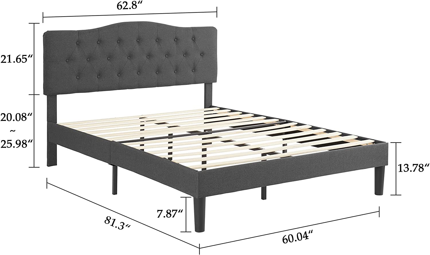 VECELO Classic Upholstered Platform Bed Frame with Diamond Stitched Cloth - VECELO
