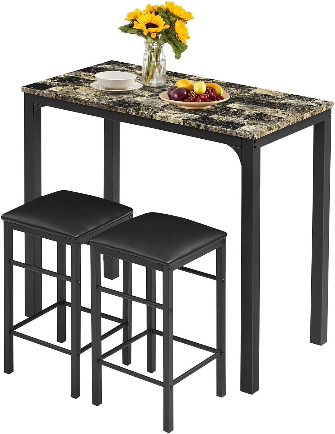 VECELO 3 Piece Metal Dinette Set with Laminated Faux Marble Top for Dining Room/Kitchen - VECELO