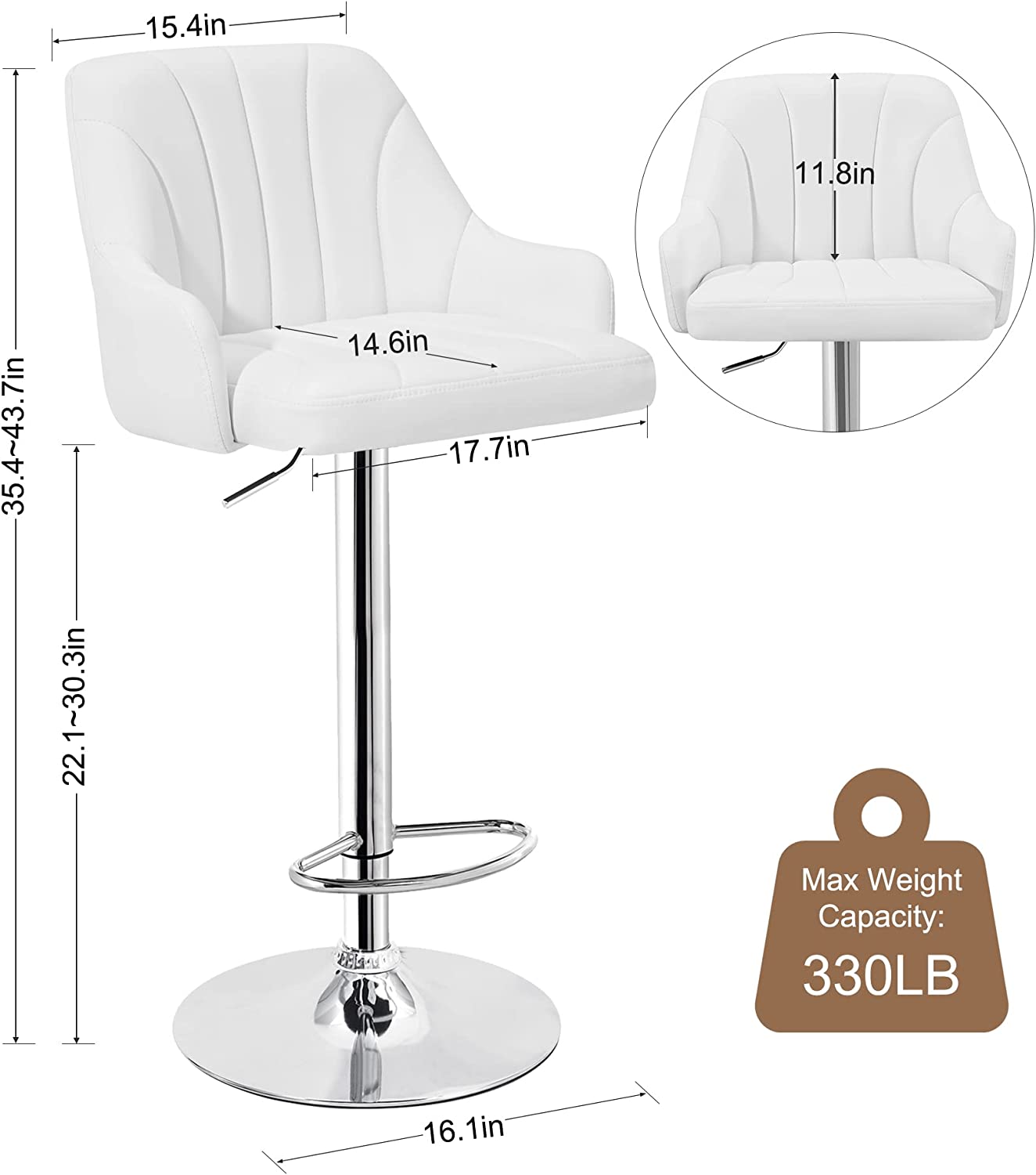 VECELO Adjustable Counter Height Bar Stools with Back and Arm Stools Set of 2 - VECELO