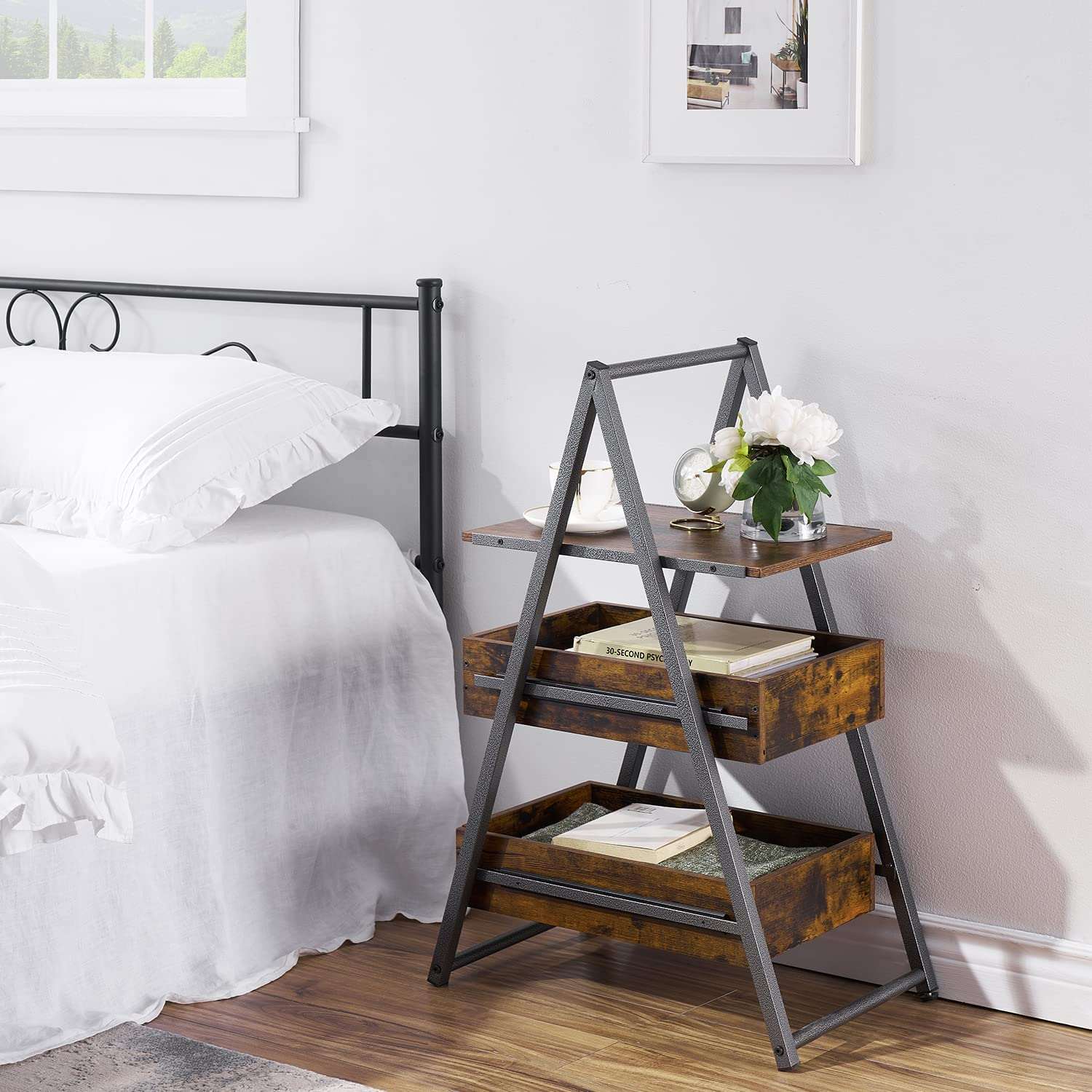 VECELO 3-Tier Industrial Versatile End Side Table with Large Storage