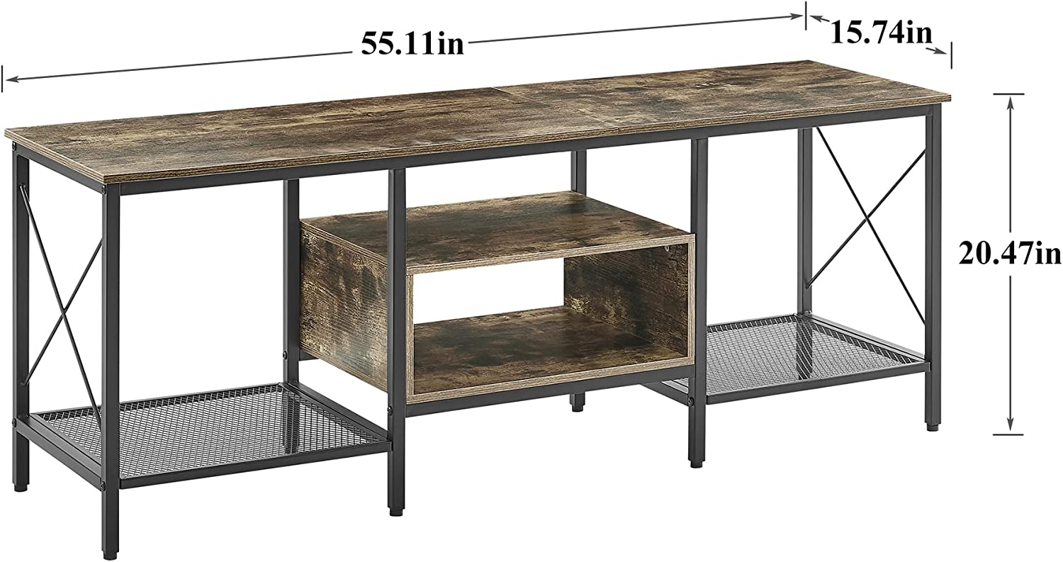 VECELO Industrial TV Stand Television Cabinet 3-Tier Console with Open Storage Shelves, Entertainment Center with Metal Frame for Living Room - VECELO