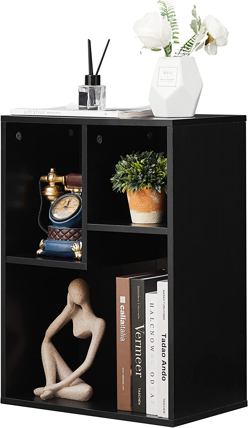 VECELO 3-Cube Wide Open Bookcase, Small Bookshelf 2-Tier Storage Organizer - VECELO