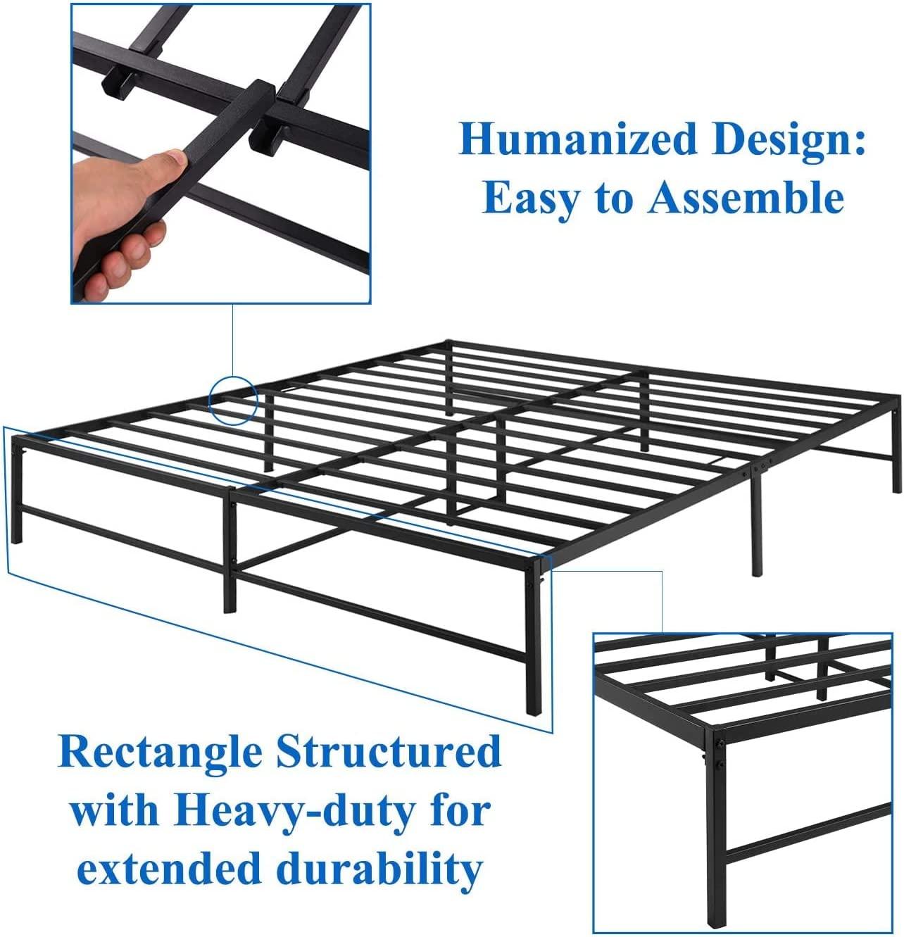 VECELO 14" Black Platform Bed Frame/Mattress Foundation/No Box Spring Needed/Steel Slat Support - VECELO