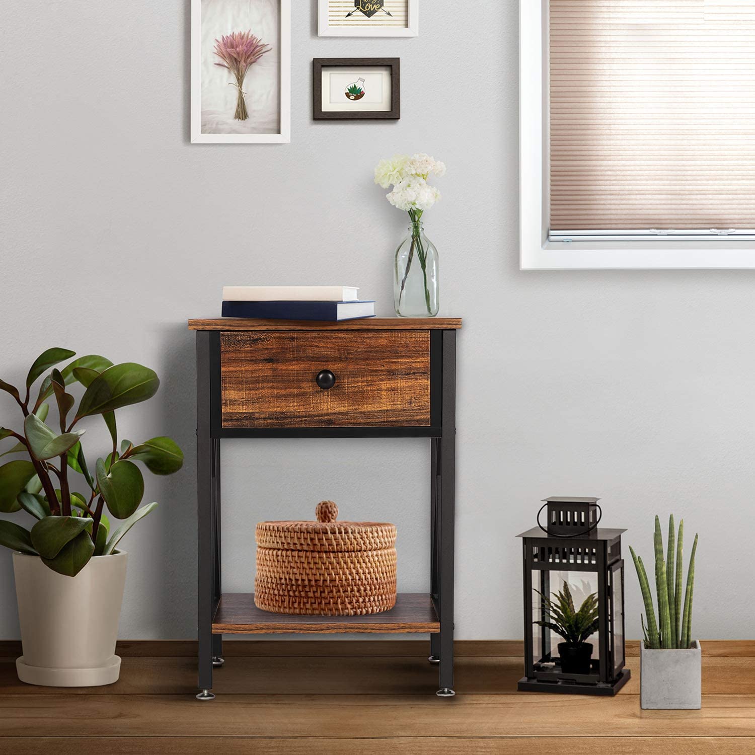 Versatile Nightstands X-Design Side End Table with Bin Drawer