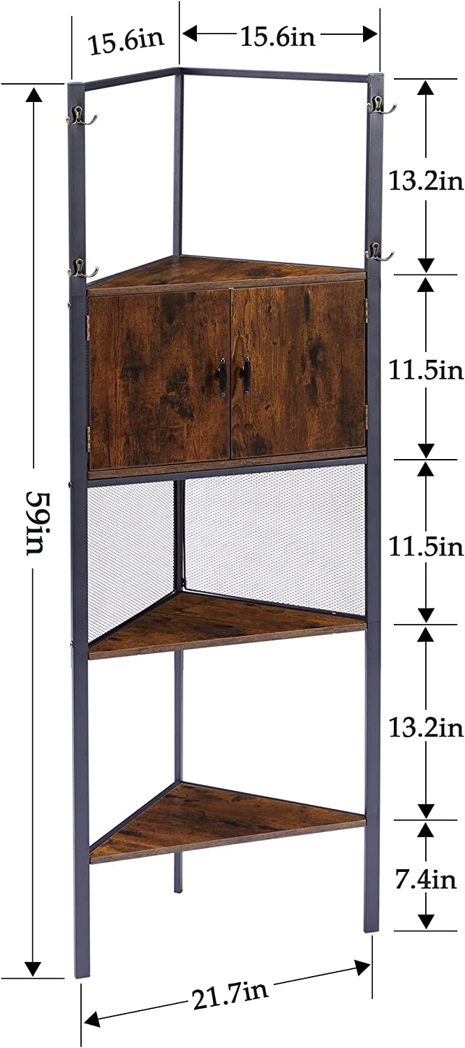 VECELO 5 Tier Corner Storage Cabinet with Wooden Shelves Free-Standing Organizer - VECELO