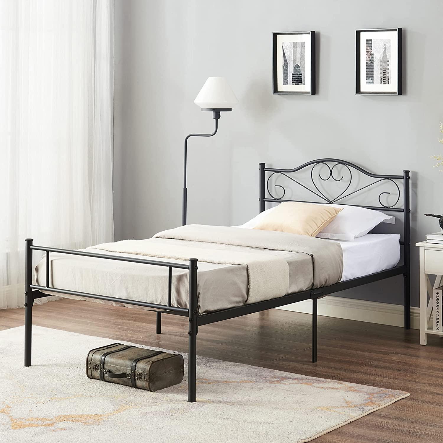 VECELO Metal Platform Bed Frame Mattress Foundation Decorative Headboard & Footboard - VECELO