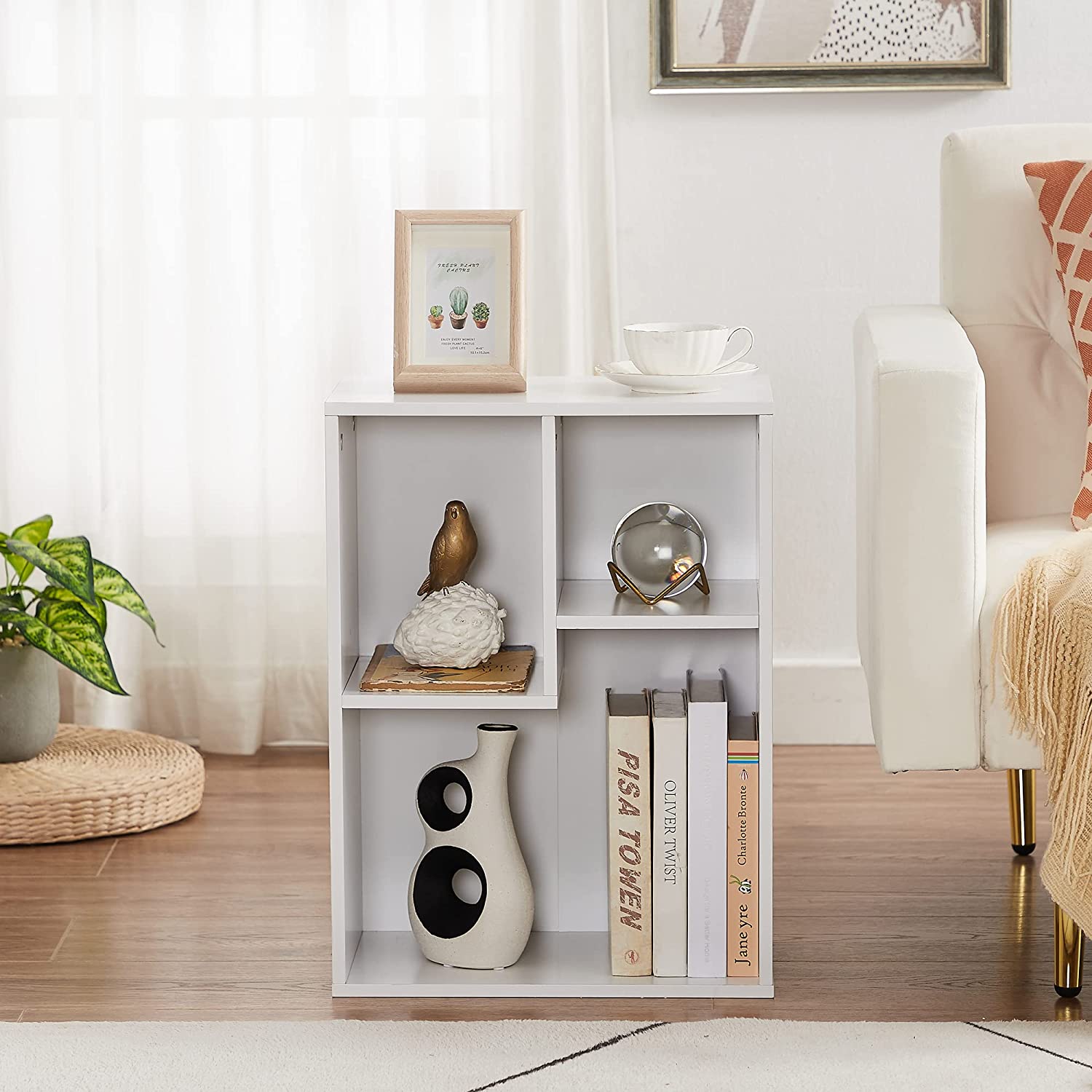 VECELO 3-Cube Wide Open Bookcase, Small Bookshelf 2-Tier Storage Organizer - VECELO