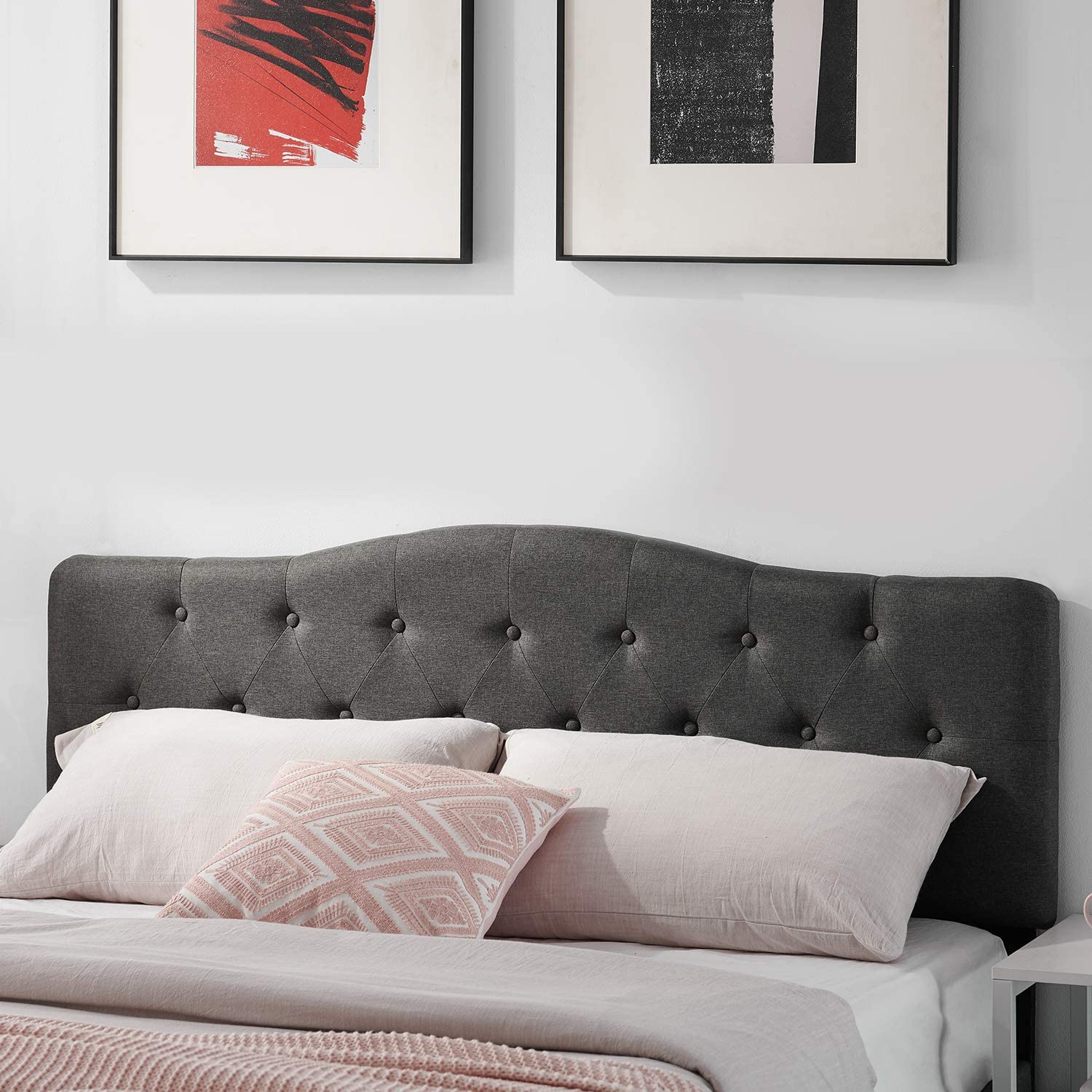 VECELO Classic Upholstered Platform Bed Frame with Diamond Stitched Cloth - VECELO