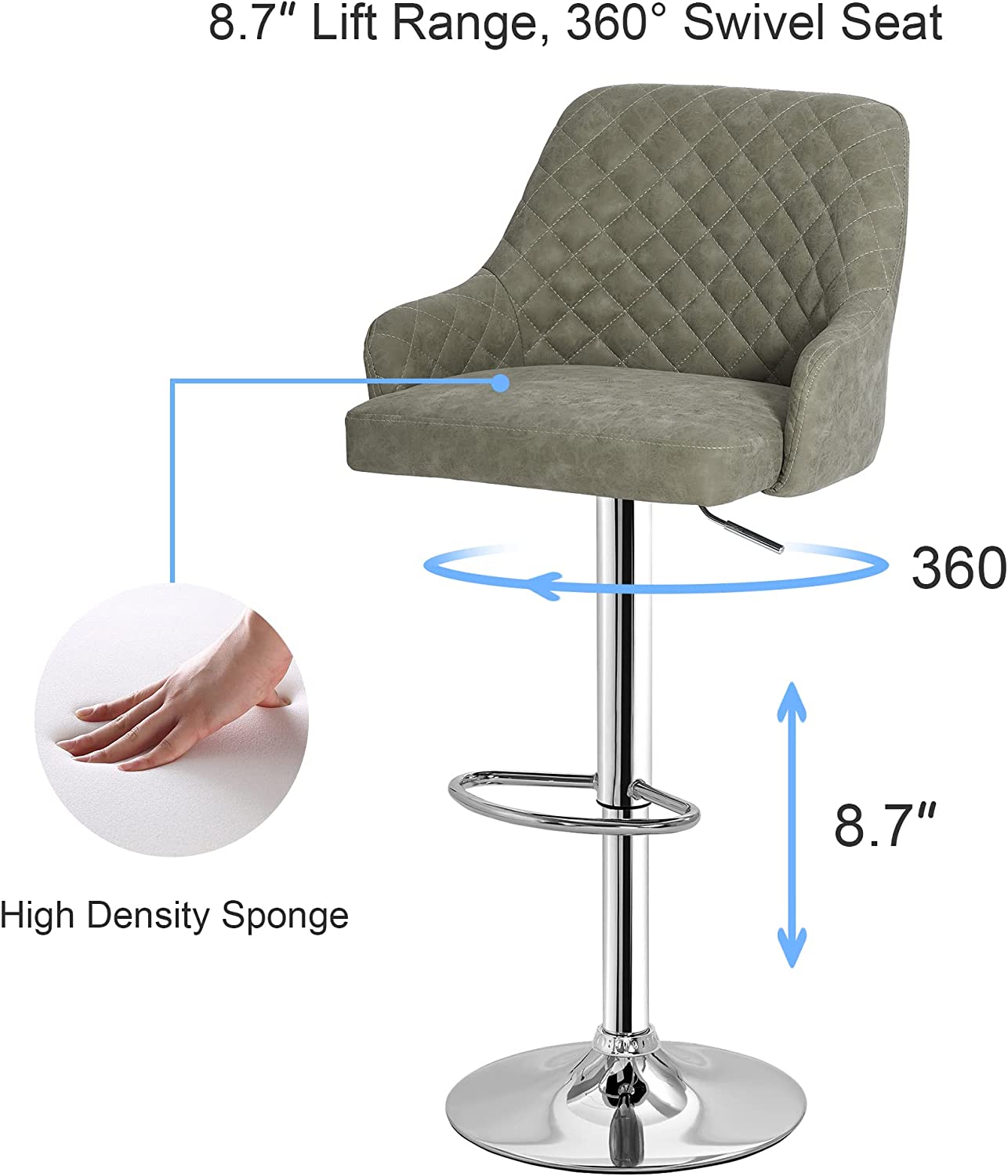 VECELO Adjustable Bar Stools with Back, Bar Height Stools for Kitchen Counter - VECELO