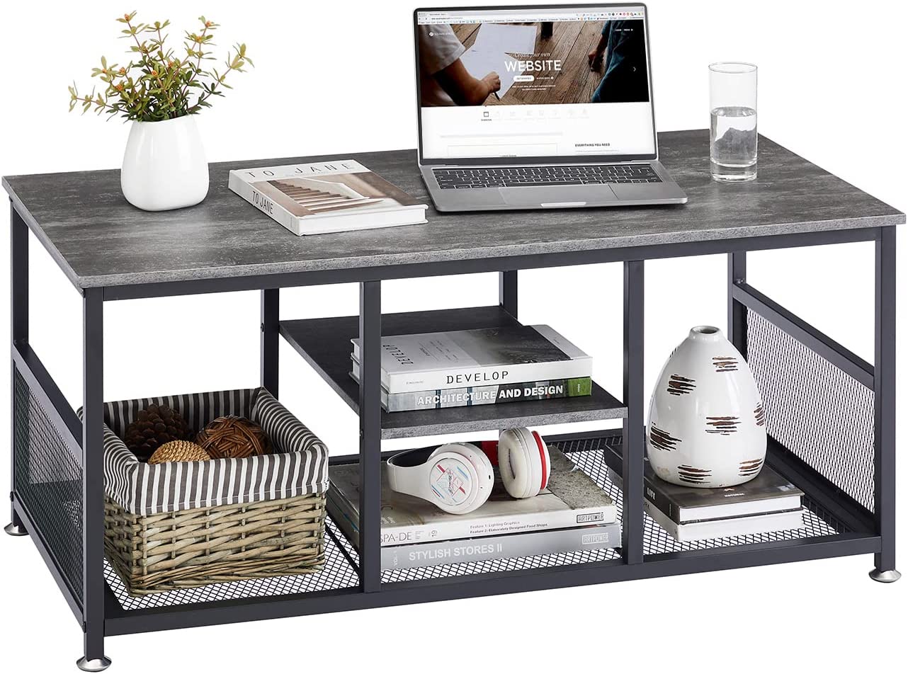 VECELO 39.4 Inch TV Stand/Coffee Table with Storage and Mesh Shelf for Living Room - VECELO