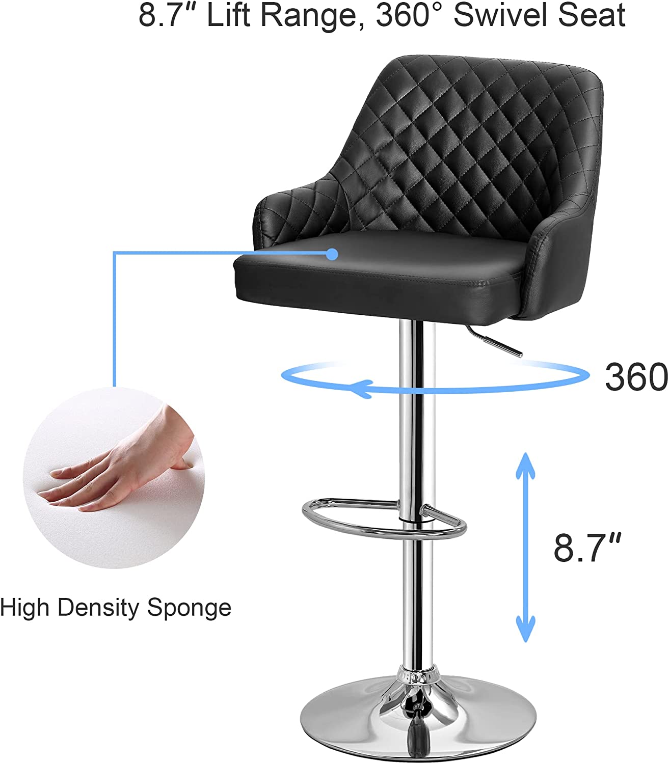 VECELO Adjustable Bar Stools with Back, Bar Height Stools for Kitchen Counter - VECELO