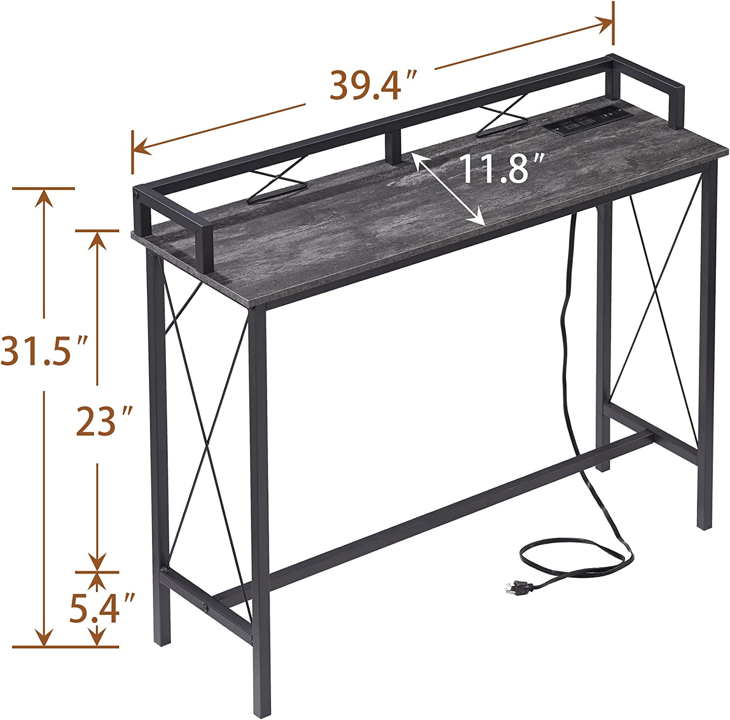 VECELO Extra Long Entryway Narrow Sofa Couch Behind Console Table with Power Outlet & USB Ports - VECELO