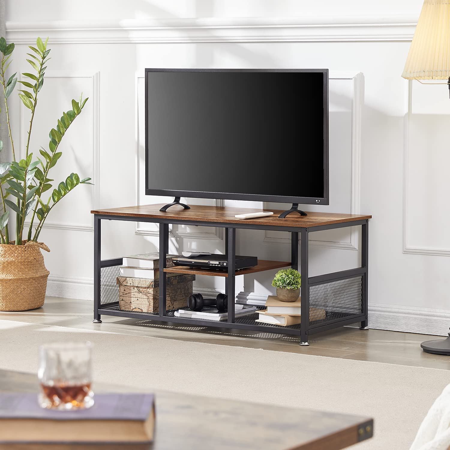 VECELO 39.4 Inch TV Stand/Coffee Table with Storage and Mesh Shelf for Living Room - VECELO