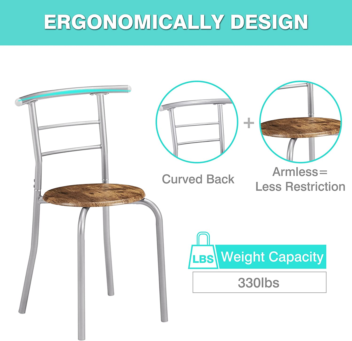 VECELO 3 Piece Wood Round Table & Chair Set with Wine Storage Rack for Dining Room Kitchen Bar Breakfast - VECELO