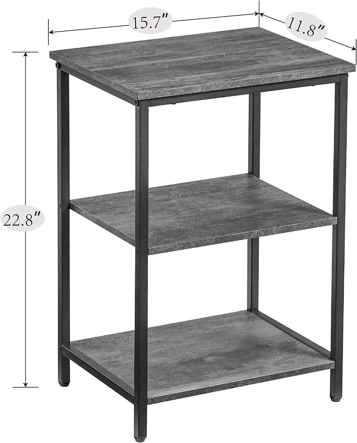 VECELO End Side Table with Storage Shelves Industrial Night Stand, 3-Tier Slim Nightstand for Living Room, Bedroom
