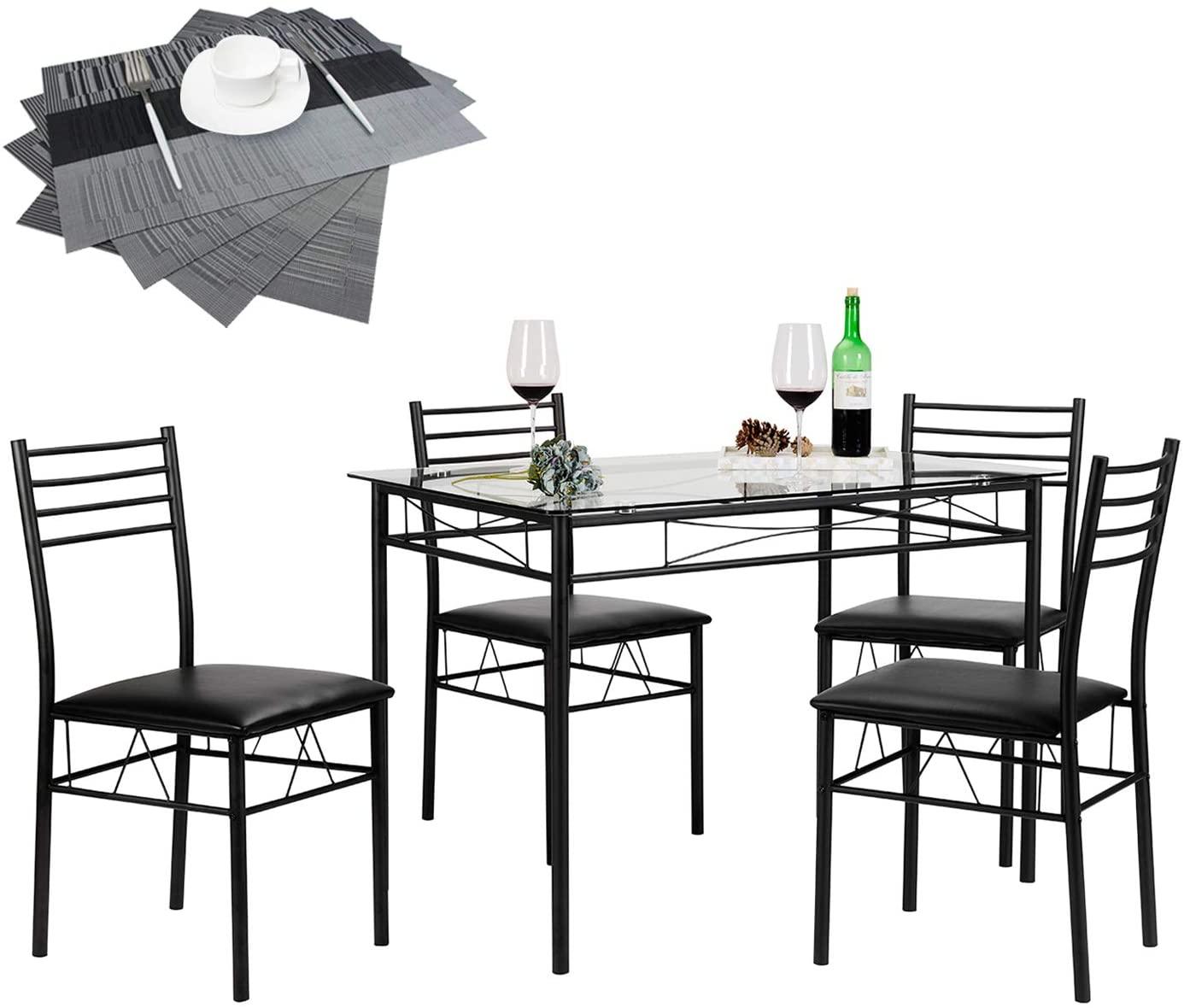 VECELO Modern Rectangular 5-Piece Dining Table Set