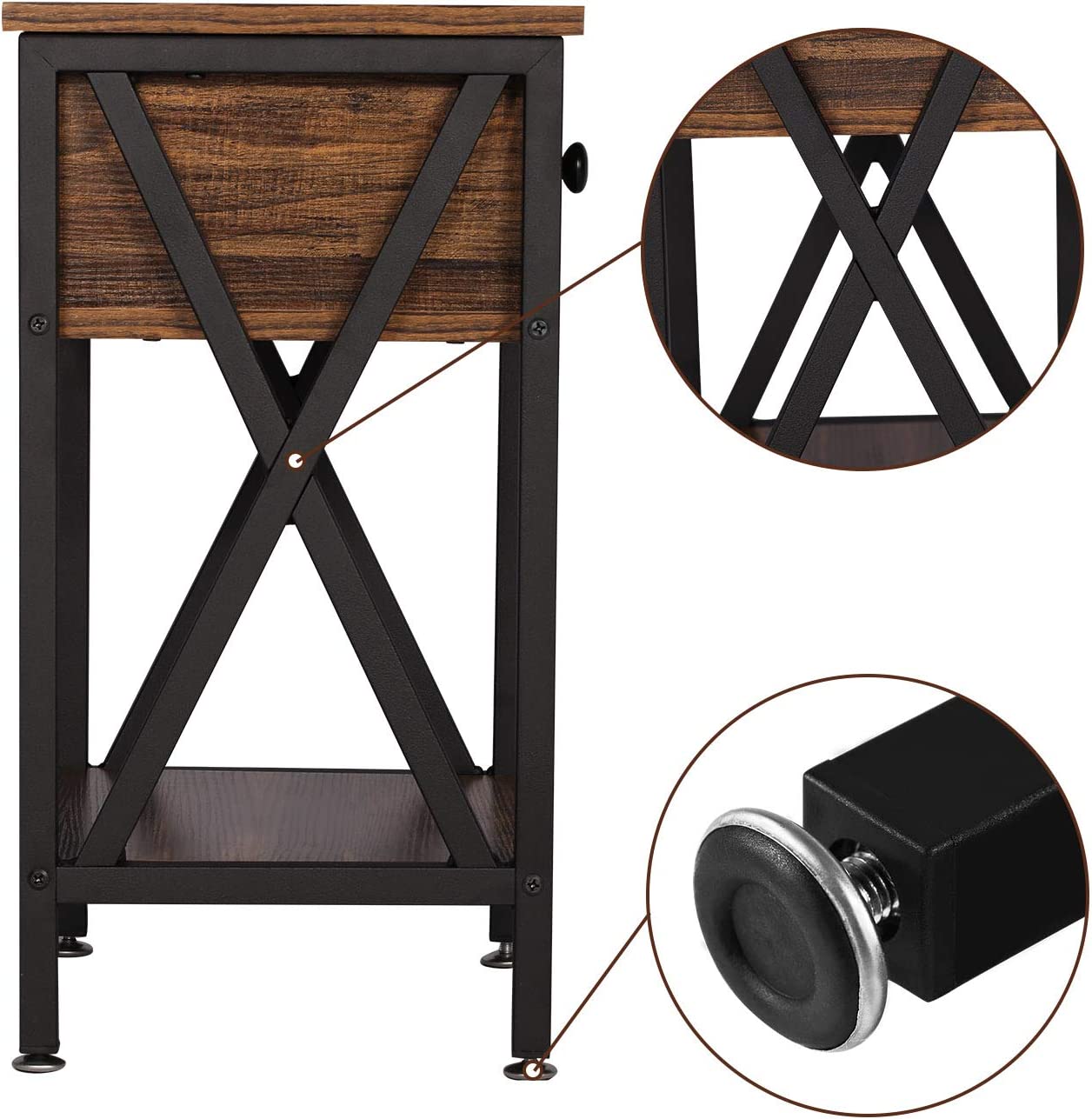 Versatile Nightstands X-Design Side End Table with Bin Drawer