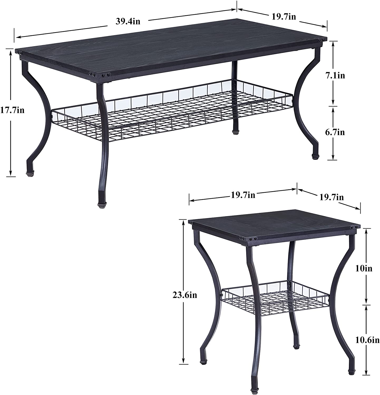 VECELO 3 Pieces Living Room Sets Coffee and End Tables - VECELO