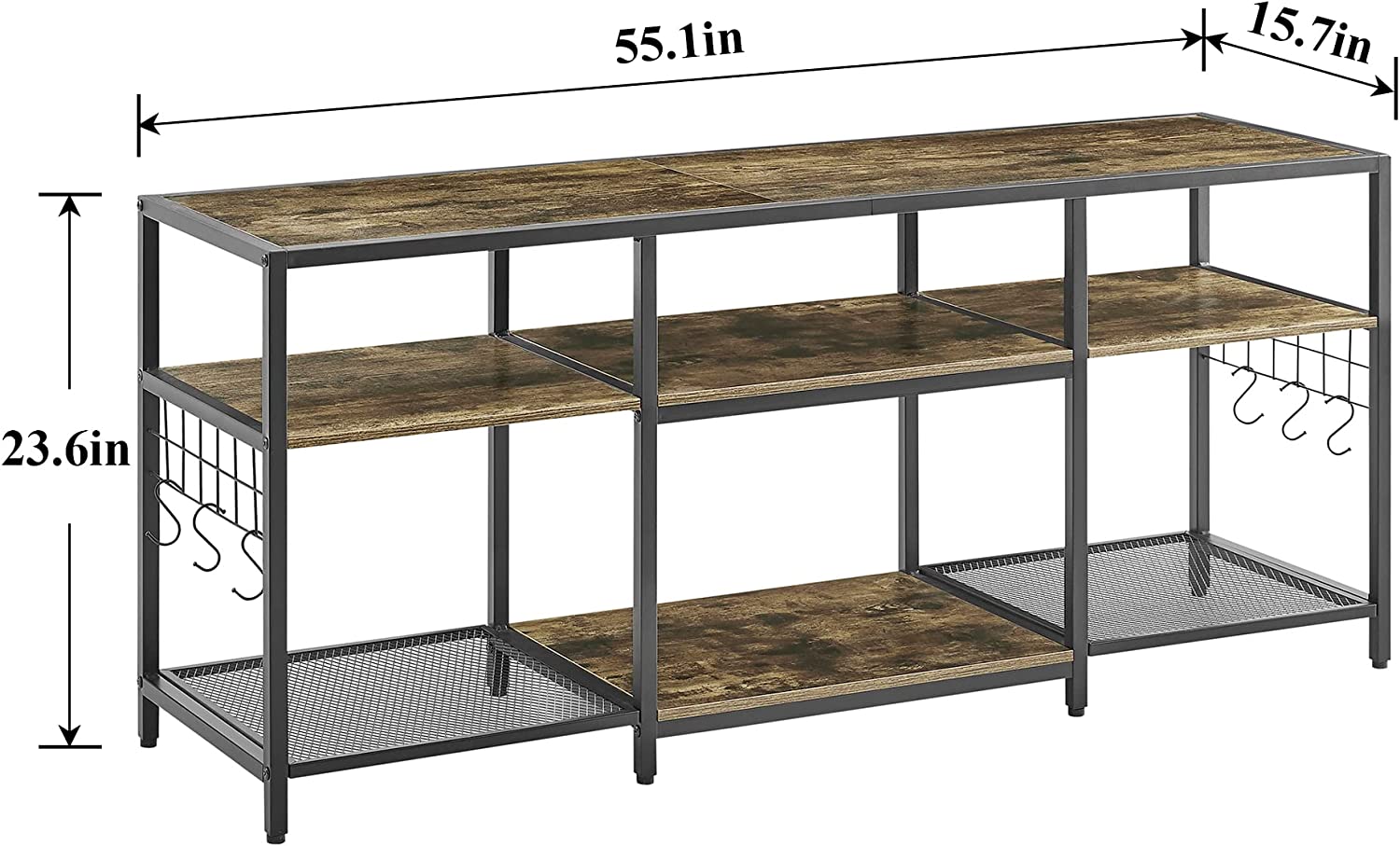 VECELO TV Stand Entertainment Center Media Console with 3-Tier Open Storage Shelves, Cabinet Table for Living Room Brown