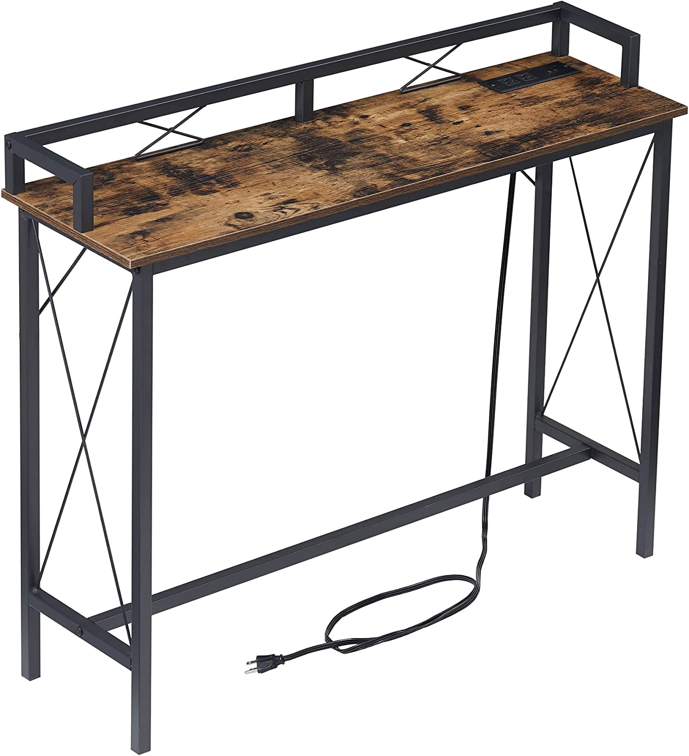 VECELO Extra Long Entryway Narrow Sofa Couch Behind Console Table with Power Outlet & USB Ports - VECELO