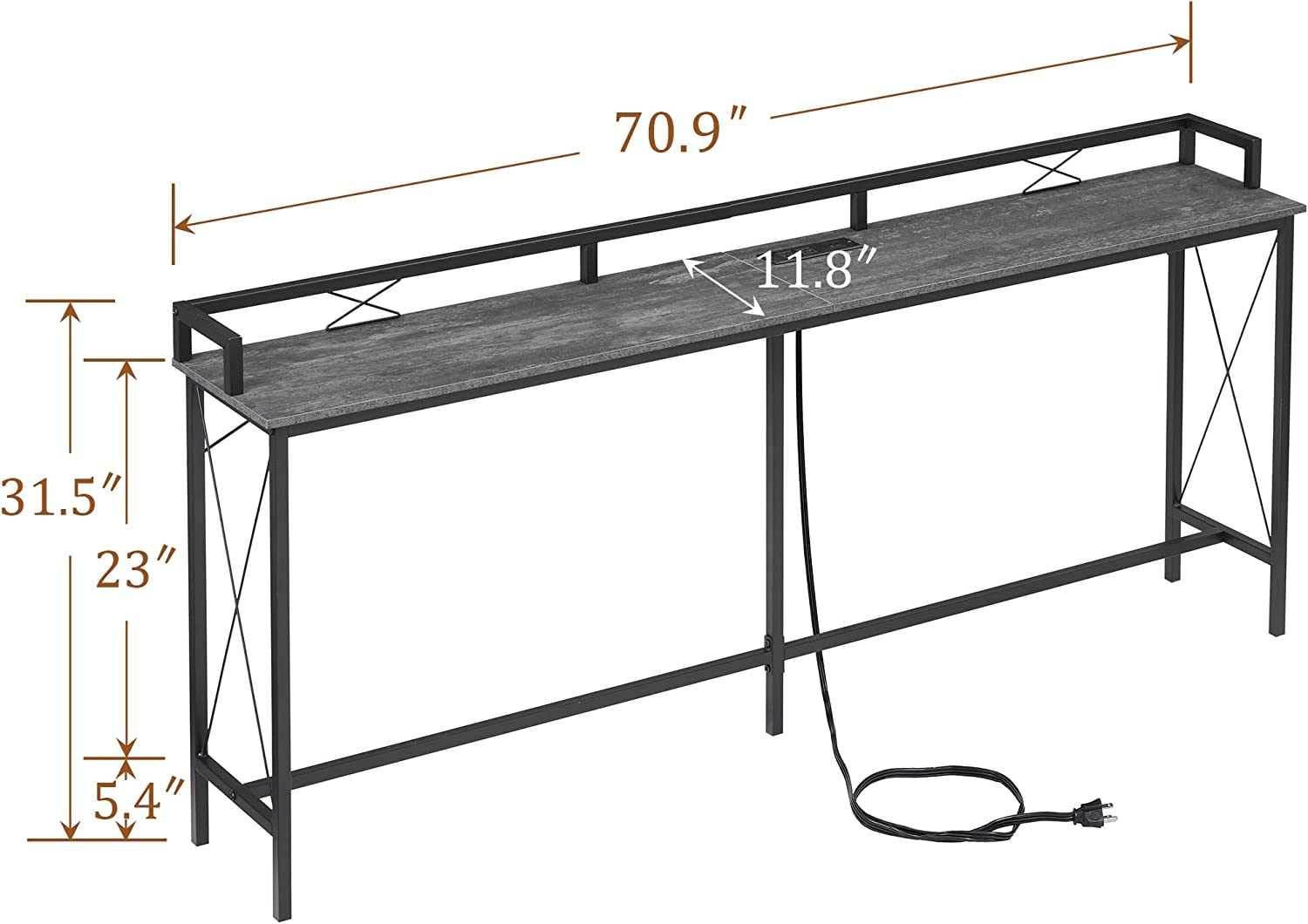 VECELO Extra Long Entryway Narrow Sofa Couch Behind Console Table with Power Outlet & USB Ports - VECELO