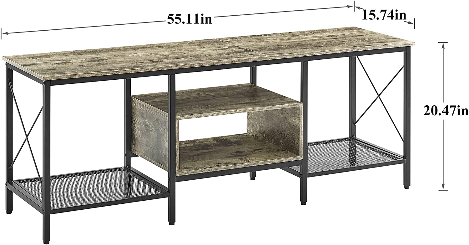 VECELO Industrial TV Stand Television Cabinet 3-Tier Console with Open Storage Shelves, Entertainment Center with Metal Frame for Living Room - VECELO