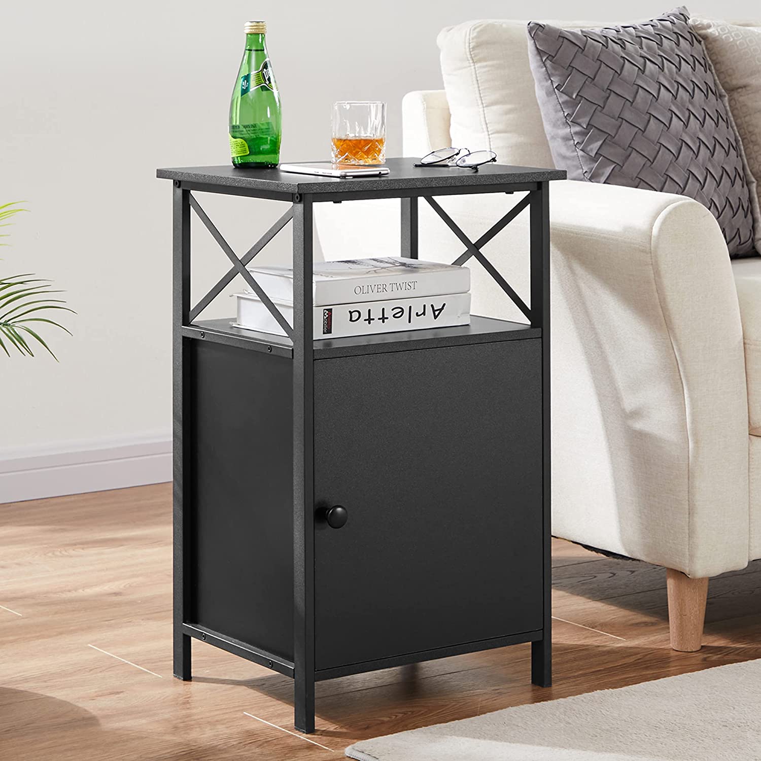 VECELO Tall Side Storage, Large Capacity Bedside Nightstand