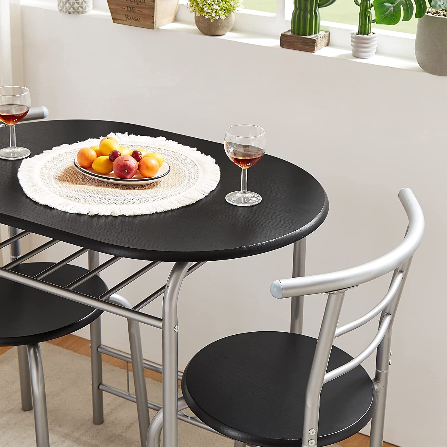 VECELO 3-Piece Dining Table Set/Round Tabletop & Chair for Kitchen - VECELO