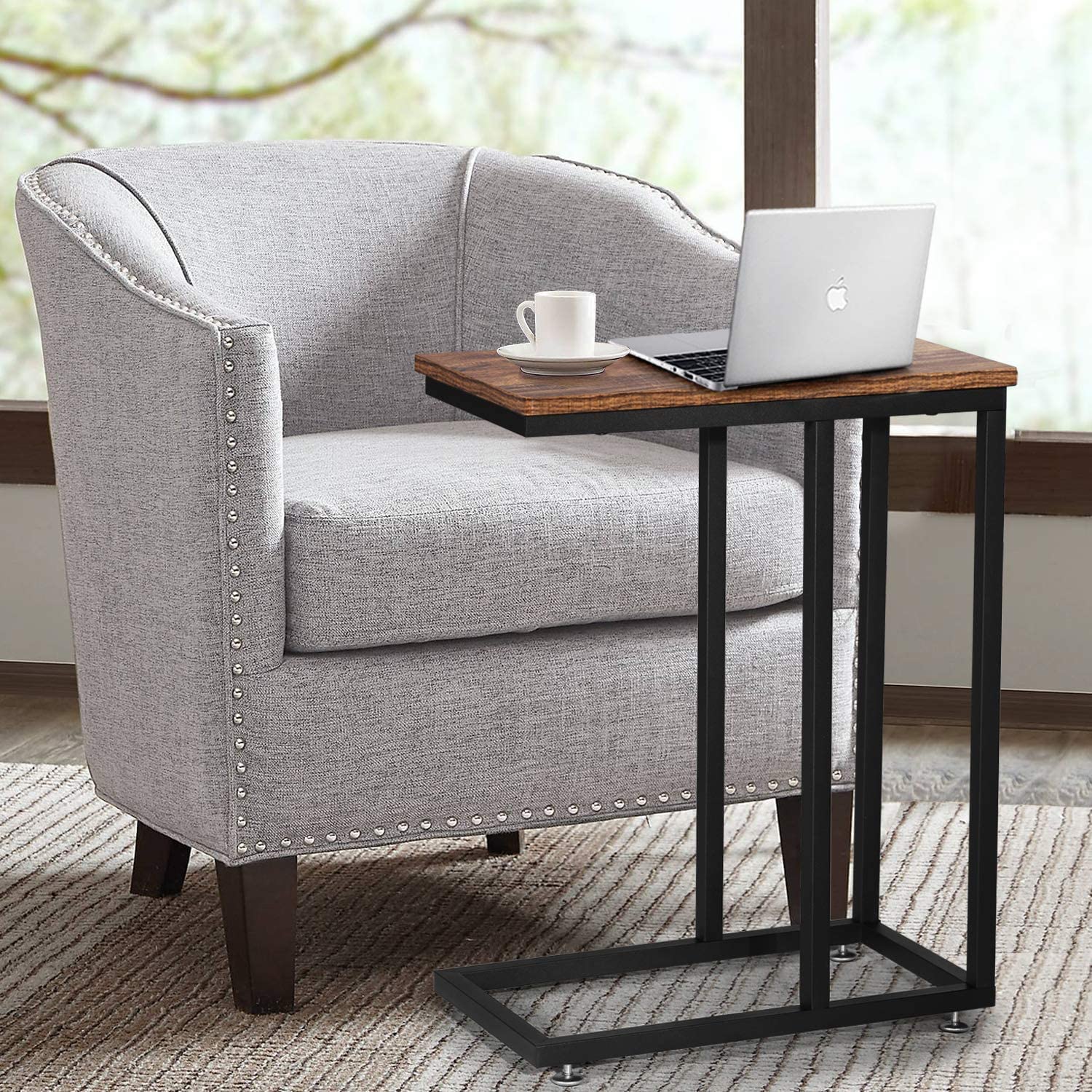 VECELO C Shaped End Side Table for Sofa Couch and Bed Snack TV Tray - VECELO