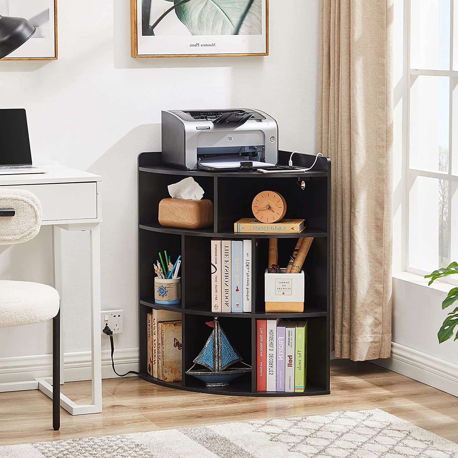 VECELO 3-Tier Corner Cabinet with 8 Cubbies, Wooden Cube Storage Organizer, Modern Bookshelf Units for Playroom, Bedroom, Living Room