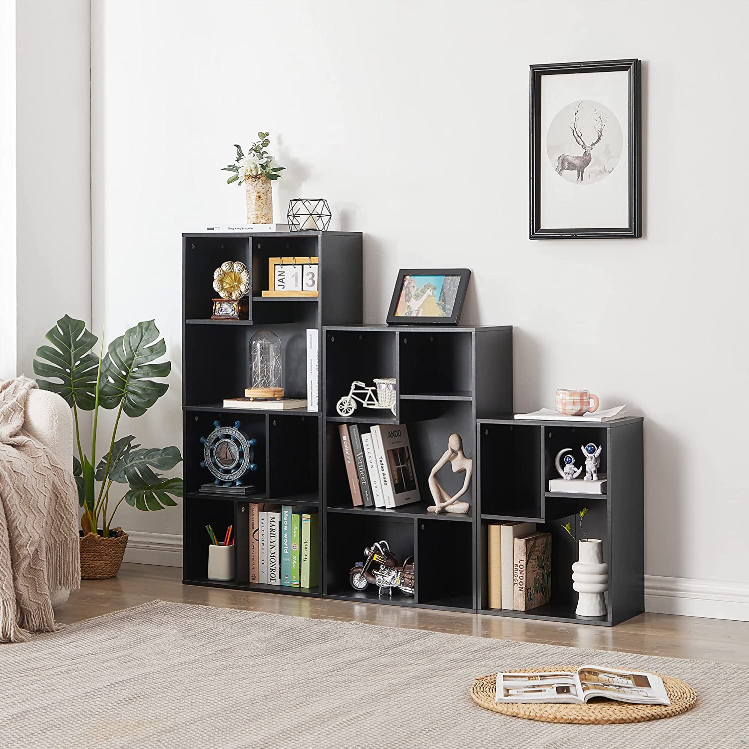 VECELO 42 Inch High Bookcase, 4-Tier Modern Storage Cabinet 7 Cubes - VECELO