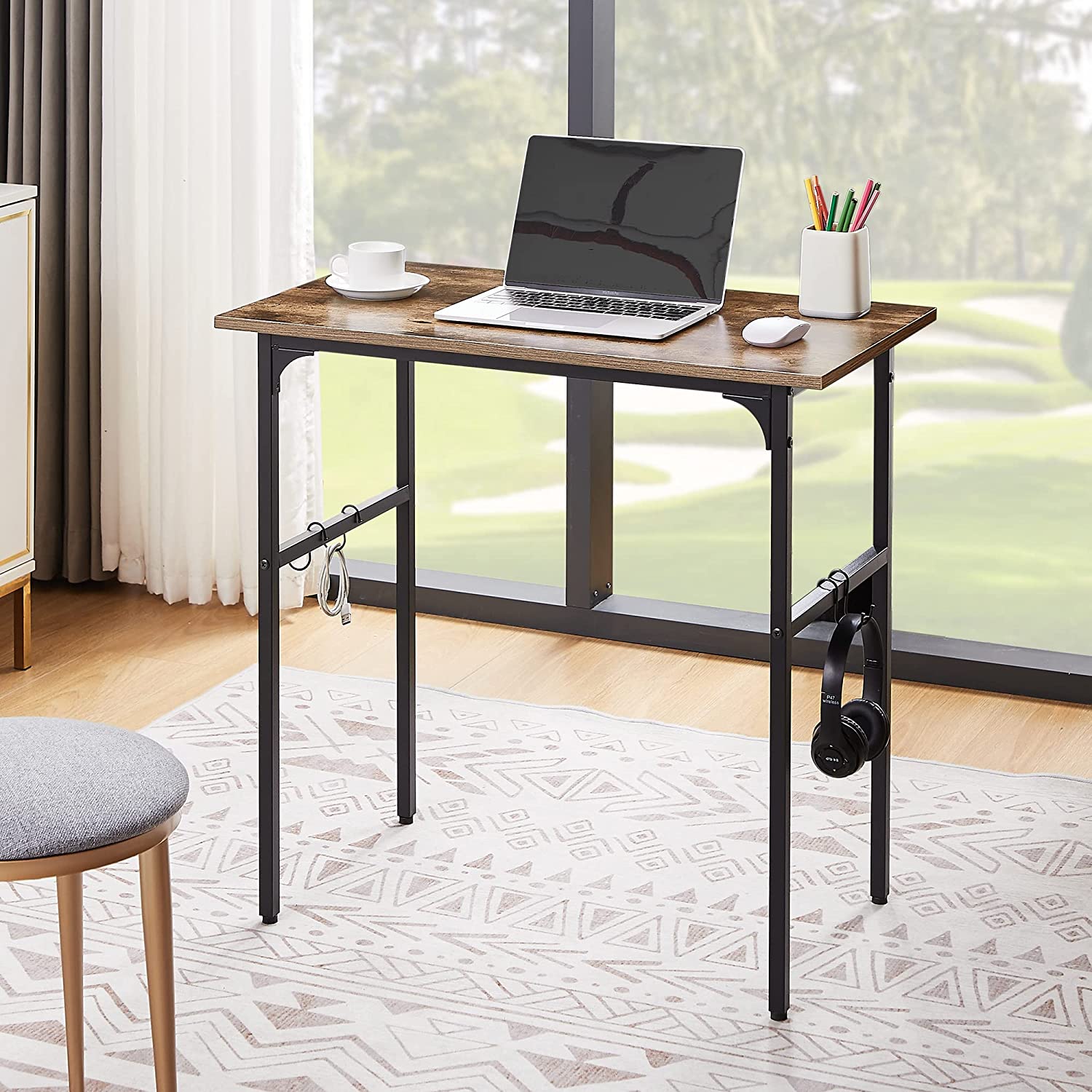 VECELO Industrial Simple Style Wood Table & Metal Frame Home Office Computer Desk - VECELO