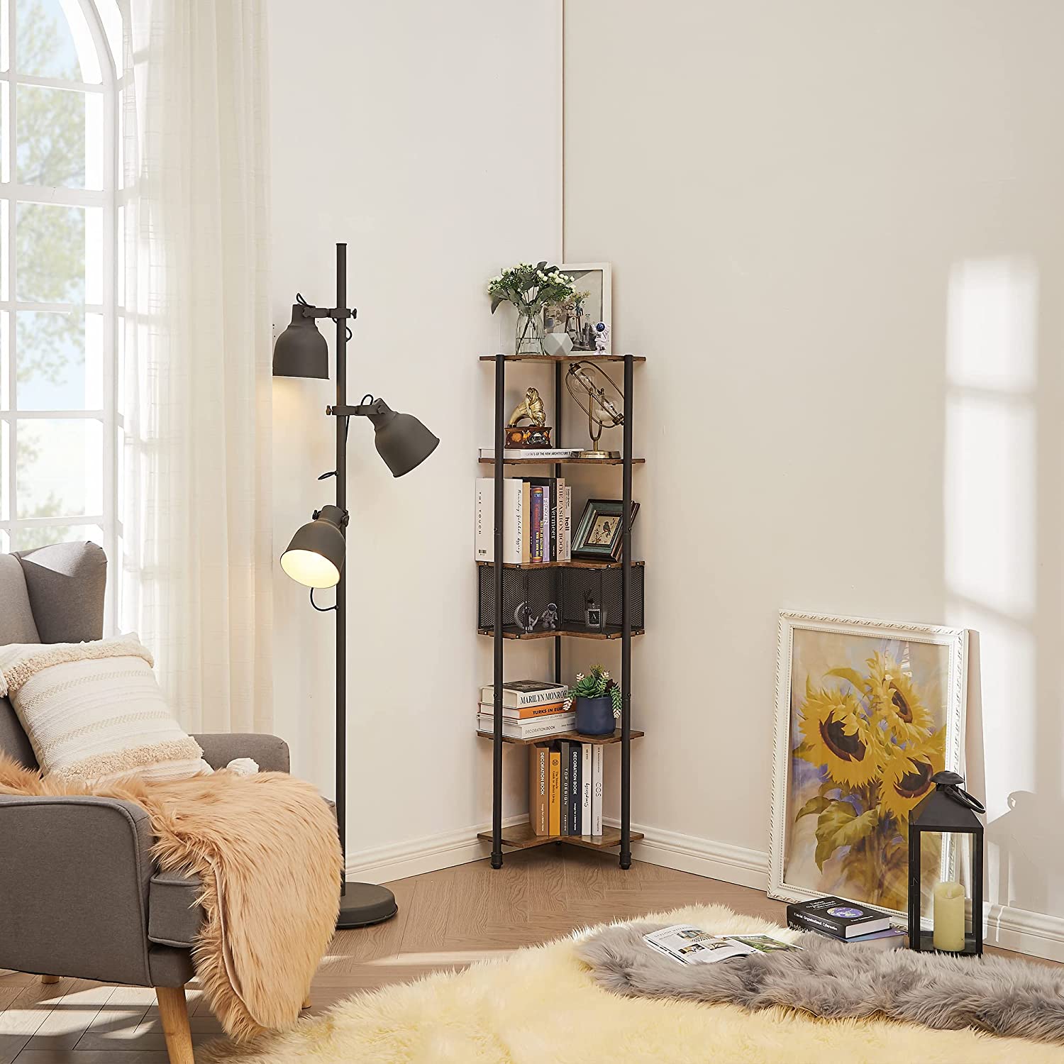 VECELO Corner Cabinet, 58 Inch Tall Storage Shelf, 6-Tier Display Shelves Rack - VECELO