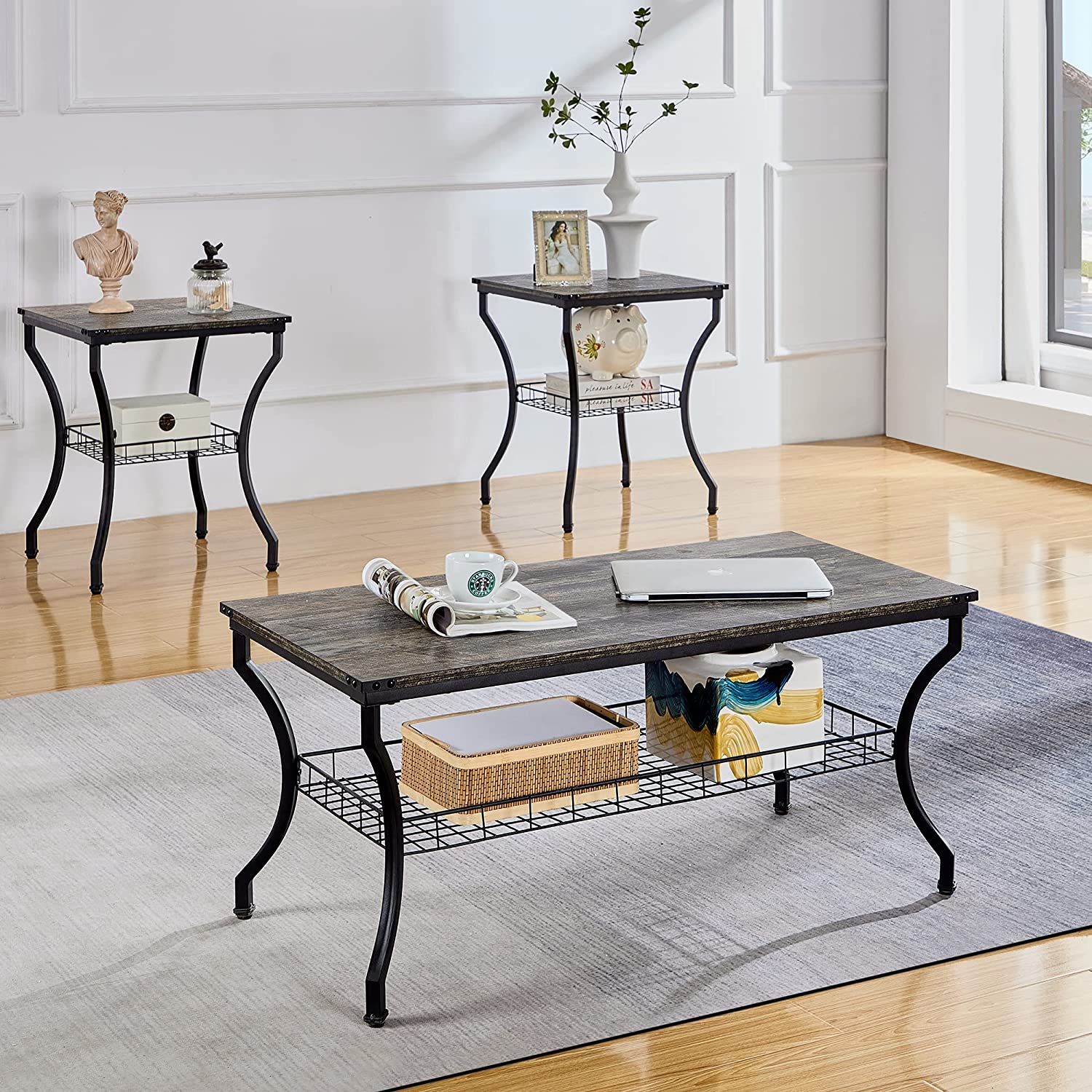 VECELO 3 Pieces Living Room Sets Coffee and End Tables - VECELO