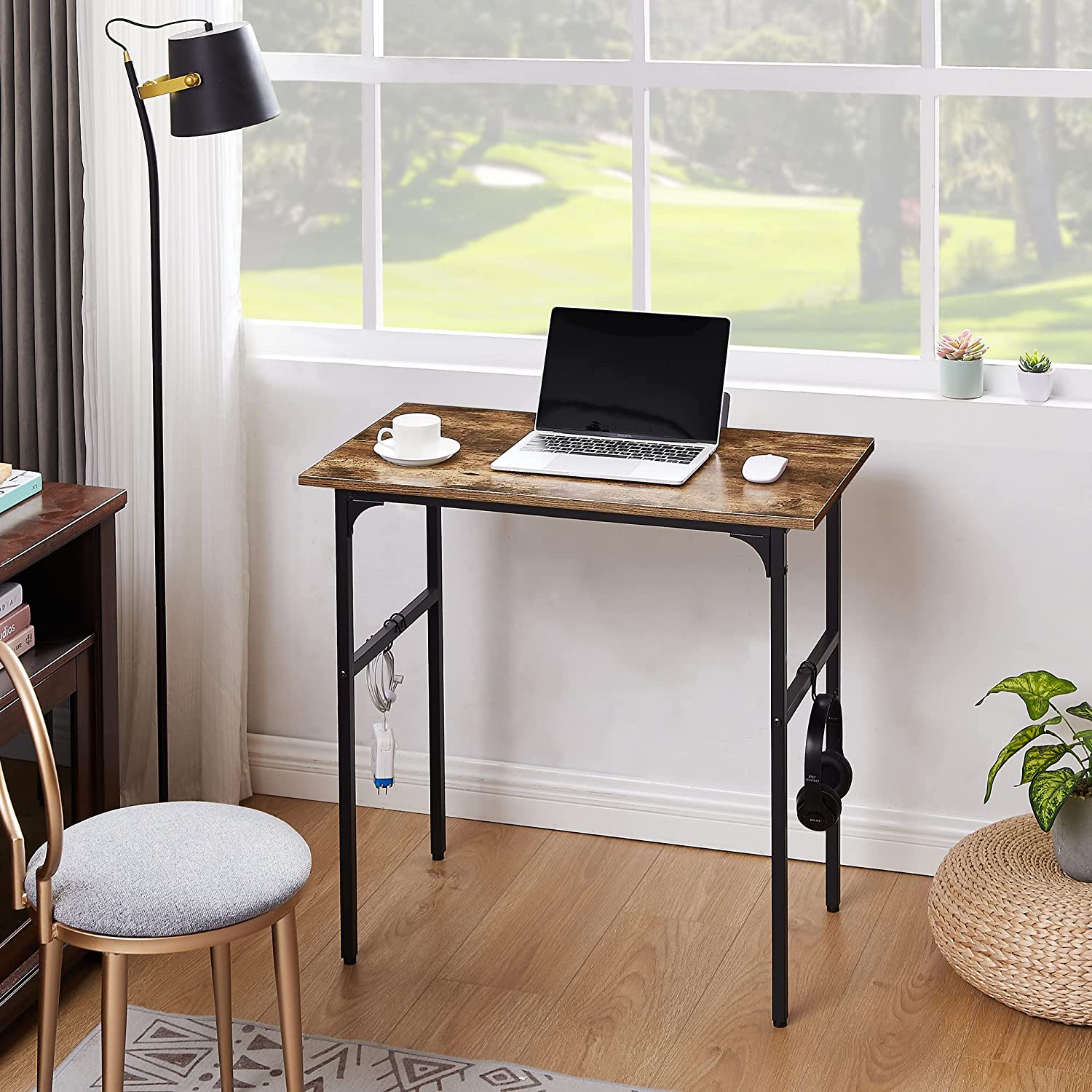 VECELO Industrial Simple Style Wood Table & Metal Frame Home Office Computer Desk - VECELO